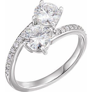 14K Solid Gold 4 mm Forever One™ Colorless Lab-Grown Moissanite & 1/6 CTW Natural Diamond Engagement Ring