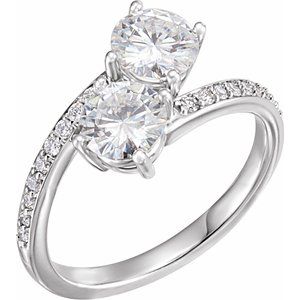 14K Solid Gold 4.5 mm Forever One™ Near Colorless Lab-Grown Moissanite & 1/6 CTW Natural Diamond Engagement Ring
