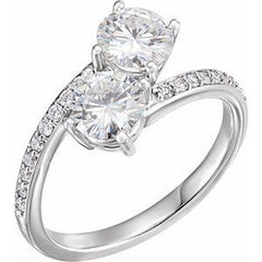14K Solid Gold 6 mm Forever One™ Colorless Lab-Grown Moissanite & 1/6 CTW Natural Diamond Engagement Ring