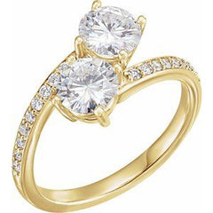 14K Solid Gold 4 mm Forever One™ Colorless Lab-Grown Moissanite & 1/6 CTW Natural Diamond Engagement Ring