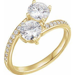 14K Solid Gold 4.5 mm Forever One™ Near Colorless Lab-Grown Moissanite & 1/6 CTW Natural Diamond Engagement Ring