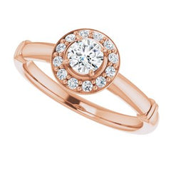 14K Solid Gold 4 mm Round Forever One™ Near Colorless Lab-Grown Moissanite & 1/10 CTW Natural Diamond Engagement Ring