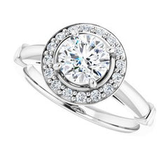 14K Solid Gold 6 mm Round Forever One™ Colorless Lab-Grown Moissanite & 1/8 CTW Natural Diamond Engagement Ring