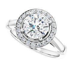 14K Solid Gold 7 mm Round Forever One™ Colorless Lab-Grown Moissanite & 1/6 CTW Natural Diamond Engagement Ring