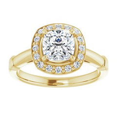 14K Solid Gold 6x6 mm Cushion Forever One™ Near Colorless Lab-Grown Moissanite & 1/8 CTW Natural Diamond Engagement Ring