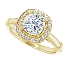 14K Solid Gold 6x6 mm Cushion Forever One™ Near Colorless Lab-Grown Moissanite & 1/8 CTW Natural Diamond Engagement Ring