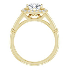 14K Solid Gold 7x7 mm Cushion Forever One™ Near Colorless Lab-Grown Moissanite & 1/6 CTW Natural Diamond Engagement Ring