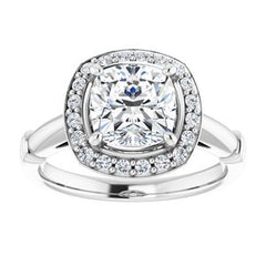 14K Solid Gold 7x7 mm Cushion Forever One™ Near Colorless Lab-Grown Moissanite & 1/6 CTW Natural Diamond Engagement Ring