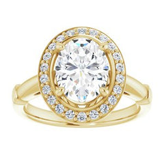 14K Solid Gold 9x7 mm Oval Forever One™ Colorless Lab-Grown Moissanite & 1/5 CTW Natural Diamond Engagement Ring