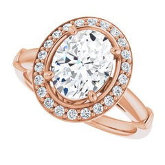 14K Solid Gold 9x7 mm Oval Forever One™ Colorless Lab-Grown Moissanite & 1/5 CTW Natural Diamond Engagement Ring