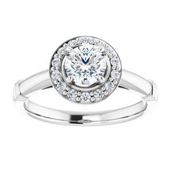 14K Solid Gold 5 mm Round Forever One™ Colorless Lab-Grown Moissanite & 1/8 CTW Natural Diamond Engagement Ring