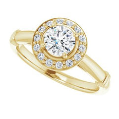 14K Solid Gold 5 mm Round Forever One™ Colorless Lab-Grown Moissanite & 1/8 CTW Natural Diamond Engagement Ring