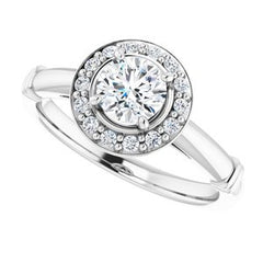 14K Solid Gold 5 mm Round Forever One™ Colorless Lab-Grown Moissanite & 1/8 CTW Natural Diamond Engagement Ring