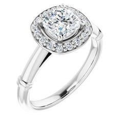 14K Solid Gold 6x6 mm Cushion Forever One™ Near Colorless Lab-Grown Moissanite & 1/8 CTW Natural Diamond Engagement Ring