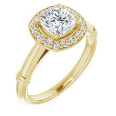 14K Solid Gold 6x6 mm Cushion Forever One™ Colorless Lab-Grown Moissanite & 1/8 CTW Natural Diamond Engagement Ring