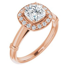 14K Solid Gold 6x6 mm Cushion Forever One™ Near Colorless Lab-Grown Moissanite & 1/8 CTW Natural Diamond Engagement Ring