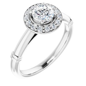 14K Solid Gold 5 mm Round Forever One™ Colorless Lab-Grown Moissanite & 1/8 CTW Natural Diamond Engagement Ring