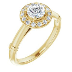 14K Solid Gold 5 mm Round Forever One™ Colorless Lab-Grown Moissanite & 1/8 CTW Natural Diamond Engagement Ring