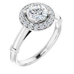 14K Solid Gold 6 mm Round Forever One™ Colorless Lab-Grown Moissanite & 1/8 CTW Natural Diamond Engagement Ring