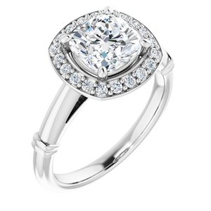 14K Solid Gold 7x7 mm Cushion Forever One™ Near Colorless Lab-Grown Moissanite & 1/6 CTW Natural Diamond Engagement Ring