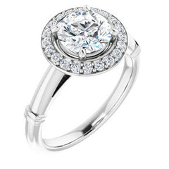 14K Solid Gold 7 mm Round Forever One™ Colorless Lab-Grown Moissanite & 1/6 CTW Natural Diamond Engagement Ring