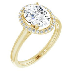 14K Solid Gold 9x7 mm Oval Forever One™ Colorless Lab-Grown Moissanite & 1/10 CTW Natural Diamond Engagement Ring