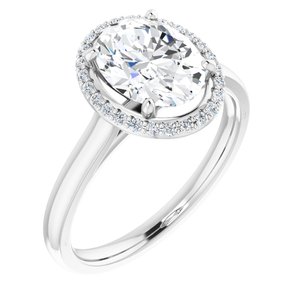 14K Solid Gold 9x7 mm Oval Forever One™ Colorless Lab-Grown Moissanite & 1/10 CTW Natural Diamond Engagement Ring