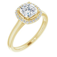 14K Solid Gold 6x6 mm Cushion Forever One™ Colorless Lab-Grown Moissanite & 1/10 CTW Natural Diamond Engagement Ring