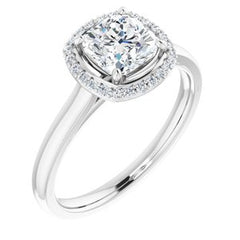 14K Solid Gold 6x6 mm Cushion Forever One™ Colorless Lab-Grown Moissanite & 1/10 CTW Natural Diamond Engagement Ring