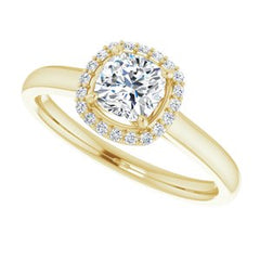 14K Solid Gold 5x5 mm Cushion Forever One™ Colorless Lab-Grown Moissanite & .08 CTW Natural Diamond Engagement Ring