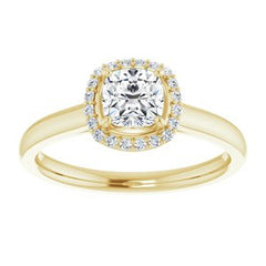 14K Solid Gold 5x5 mm Cushion Forever One™ Colorless Lab-Grown Moissanite & .08 CTW Natural Diamond Engagement Ring