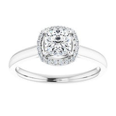 14K Solid Gold 5x5 mm Cushion Forever One™ Colorless Lab-Grown Moissanite & .08 CTW Natural Diamond Engagement Ring