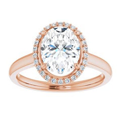 14K Solid Gold 9x7 mm Oval Forever One™ Colorless Lab-Grown Moissanite & 1/10 CTW Natural Diamond Engagement Ring