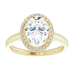 14K Solid Gold 9x7 mm Oval Forever One™ Colorless Lab-Grown Moissanite & 1/10 CTW Natural Diamond Engagement Ring