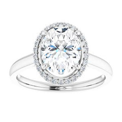 14K Solid Gold 9x7 mm Oval Forever One™ Colorless Lab-Grown Moissanite & 1/10 CTW Natural Diamond Engagement Ring