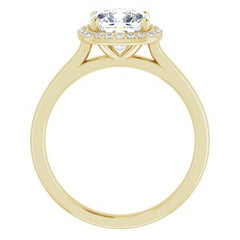 14K Solid Gold 7x7 mm Cushion Forever One™ Near Colorless Lab-Grown Moissanite & 1/10 CTW Natural Diamond Engagement Ring