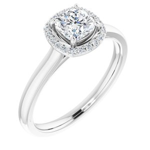 14K Solid Gold 5x5 mm Cushion Forever One™ Colorless Lab-Grown Moissanite & .08 CTW Natural Diamond Engagement Ring