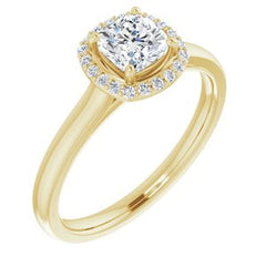 14K Solid Gold 5x5 mm Cushion Forever One™ Colorless Lab-Grown Moissanite & .08 CTW Natural Diamond Engagement Ring