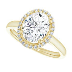 14K Solid Gold 9x7 mm Oval Forever One™ Colorless Lab-Grown Moissanite & 1/10 CTW Natural Diamond Engagement Ring