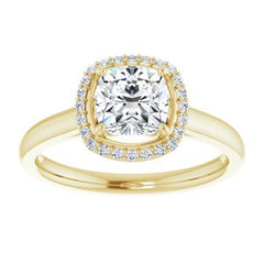 14K Solid Gold 6x6 mm Cushion Forever One™ Colorless Lab-Grown Moissanite & 1/10 CTW Natural Diamond Engagement Ring