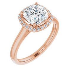 14K Solid Gold 7x7 mm Cushion Forever One™ Near Colorless Lab-Grown Moissanite & 1/10 CTW Natural Diamond Engagement Ring