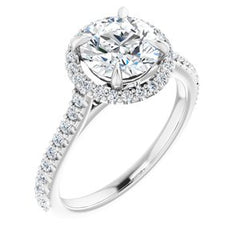 14K Solid Gold 7.5 mm Round Forever One™ Colorless Lab-Grown Moissanite & 1/3 CTW Natural Diamond Engagement Ring