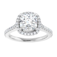 14K Solid Gold 7x7 mm Cushion Forever One™ Near Colorless Lab-Grown Moissanite & 1/3 CTW Natural Diamond Engagement Ring