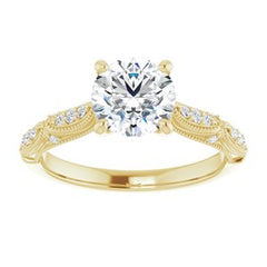 14K Solid Gold 7 mm Round Forever One™ Colorless Lab-Grown Moissanite & 1/10 CTW Natural Diamond Engagement Ring