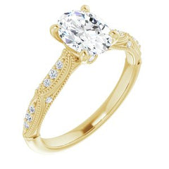 14K Solid Gold 8x6 mm Oval Forever One™ Colorless Lab-Grown Moissanite & 1/10 CTW Natural Diamond Engagement Ring