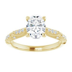 14K Solid Gold 8x6 mm Oval Forever One™ Colorless Lab-Grown Moissanite & 1/10 CTW Natural Diamond Engagement Ring