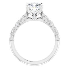 14K Solid Gold 7x7 mm Cushion Forever One™ Near Colorless Lab-Grown Moissanite & 1/10 CTW Natural Diamond Engagement Ring