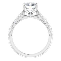 14K Solid Gold 7x7 mm Cushion Forever One™ Colorless Lab-Grown Moissanite & 1/10 CTW Natural Diamond Engagement Ring