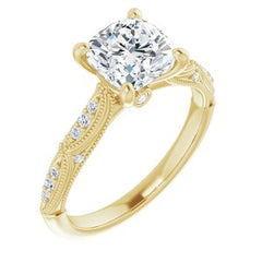 14K Solid Gold 7x7 mm Cushion Forever One™ Colorless Lab-Grown Moissanite & 1/10 CTW Natural Diamond Engagement Ring