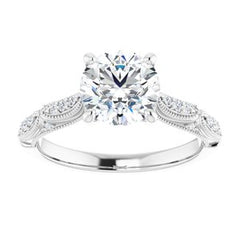 14K Solid Gold 7.5 mm Round Forever One™ Near Colorless Lab-Grown Moissanite & 1/10 CTW Natural Diamond Engagement Ring